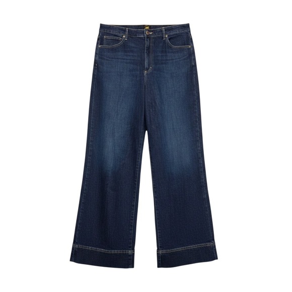 Lee Denim - Lee Womens High Rise Wide Leg Jeans Dark Wash Indigo Denim 33x31 Baggy Retro